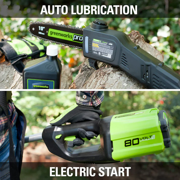 80V 18" Cordless Battery Chainsaw and 10" Pole Saw Combo Kit: 4.0 Ah Battery and Rapid Charger - Image 7