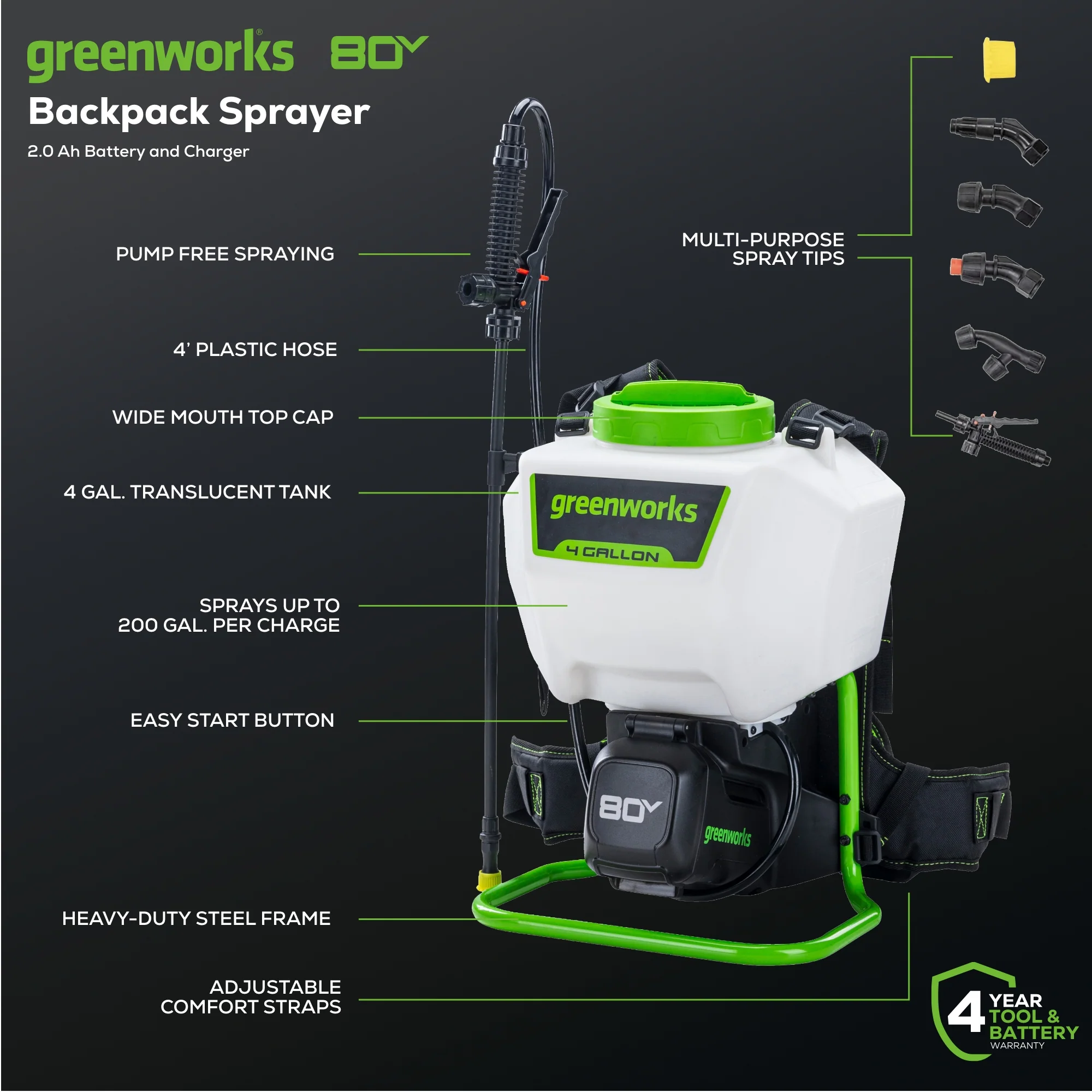 80V Cordless Battery Backpack Sprayer (Tool Only) - Image 2