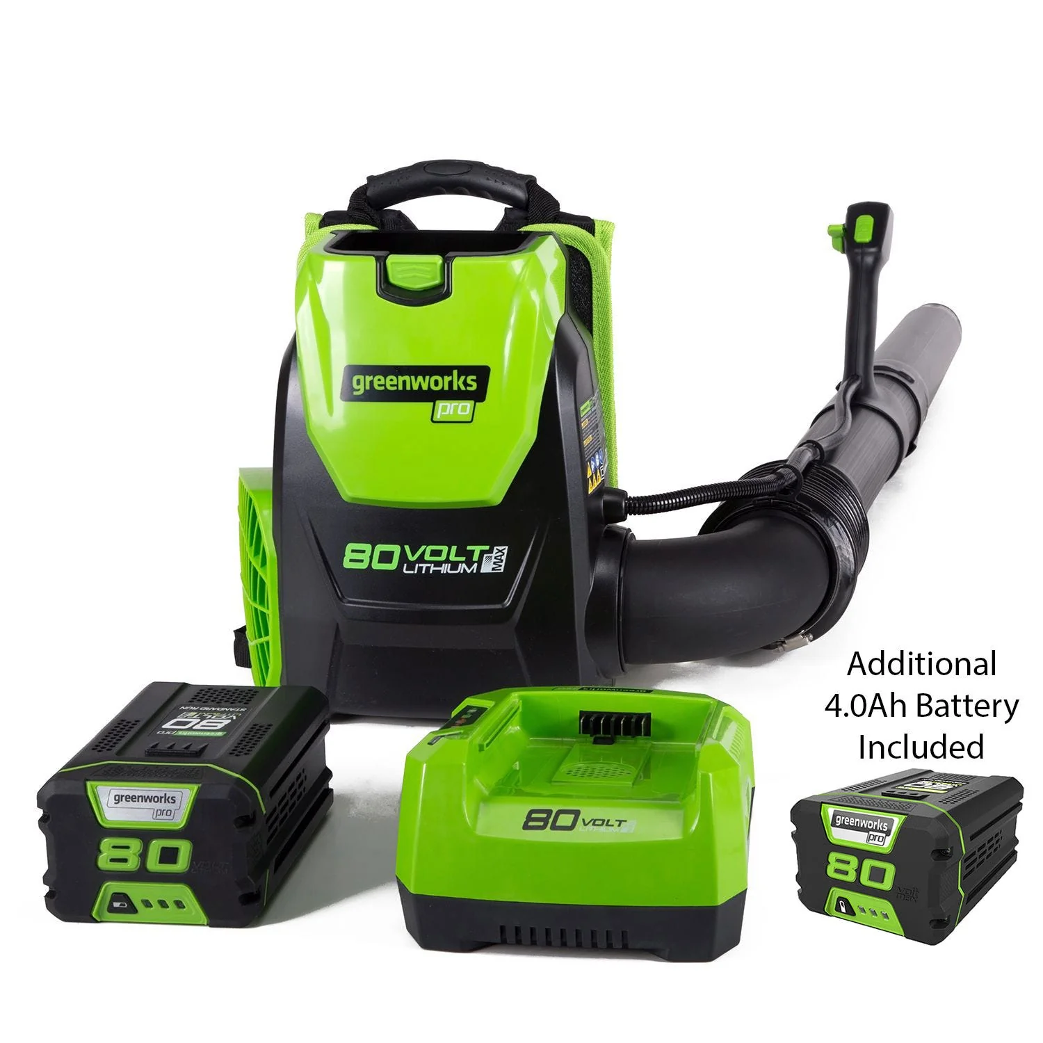 80V 580 CFM Brushless Backpack Blower with 2.5Ah and 4.0Ah Battery and Charger