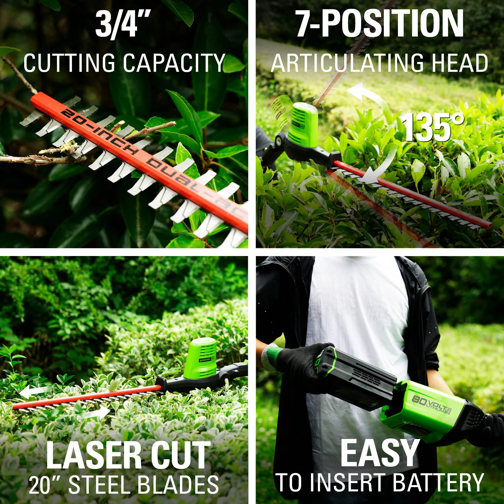 80V 20" Cordless Pole Hedge Trimmer (3/4“cut, 3000SPM), Tool Only - Image 9