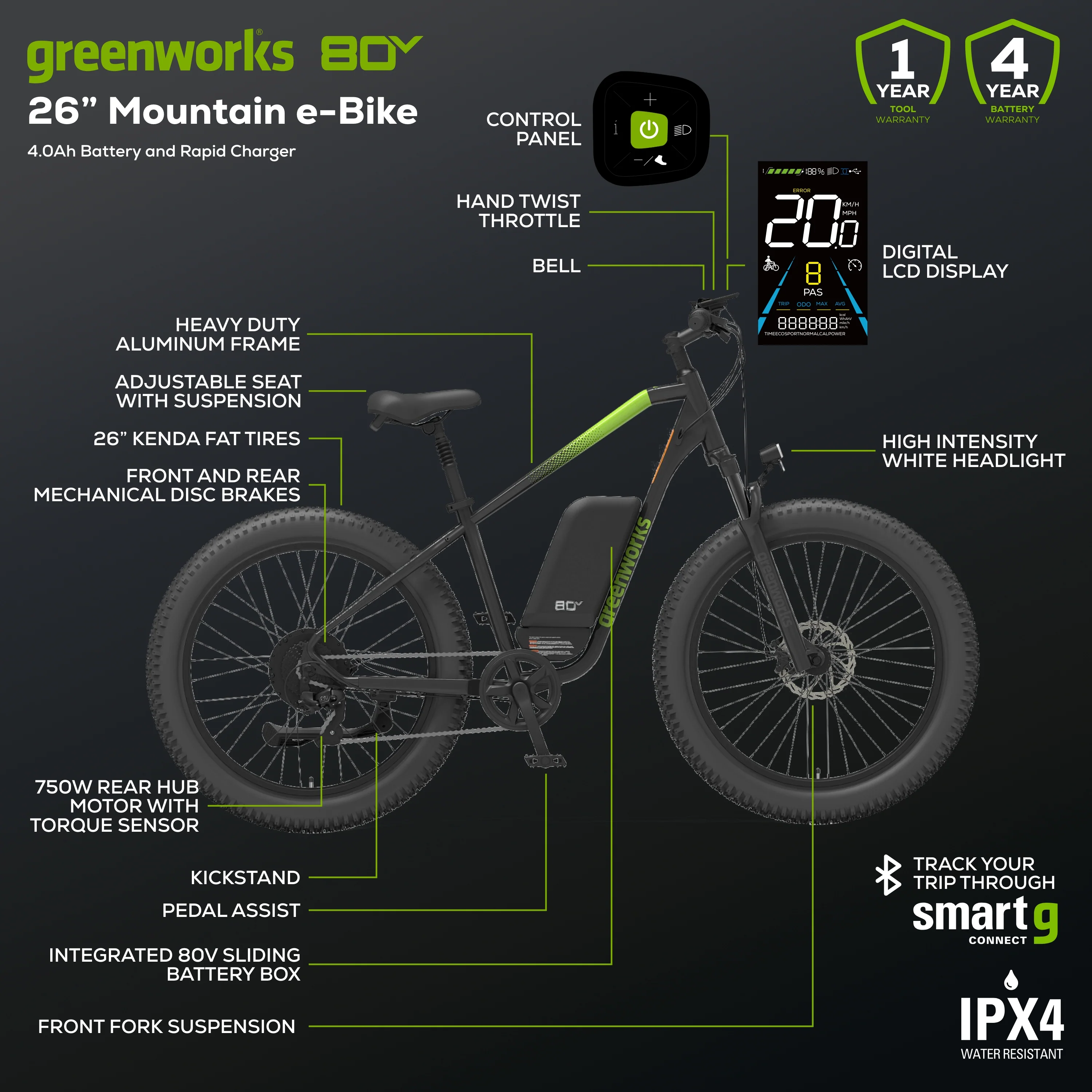 80V VENTURE Series 26" Fat Tire Electric Mountain Bike (Tool Only) - Image 2