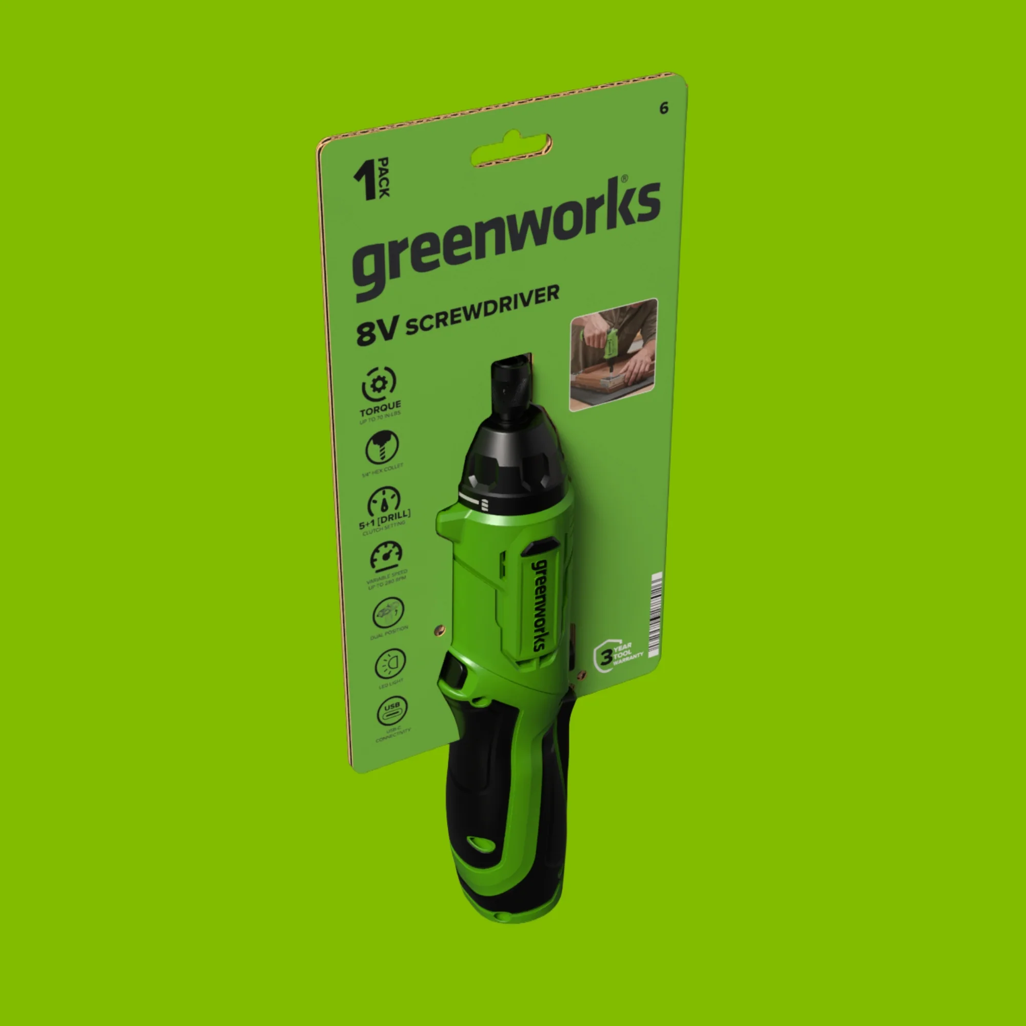 8V Dual-Position Screwdriver, 70 in-lb Torque, 5+1 [Drill] Clutch Settings, with Phillips and Slotted Bits and USB-C Charging Cable - Image 13