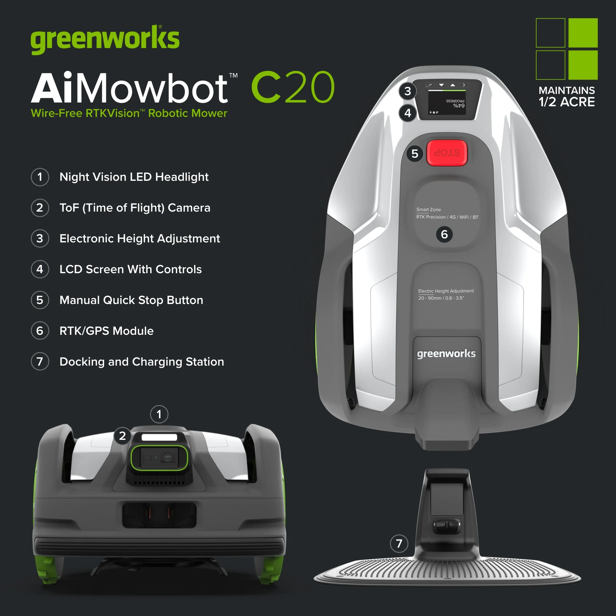 AiMowbot Wire-Free RTKVision Robotic Mower C20 | 1/2Acre - Image 4
