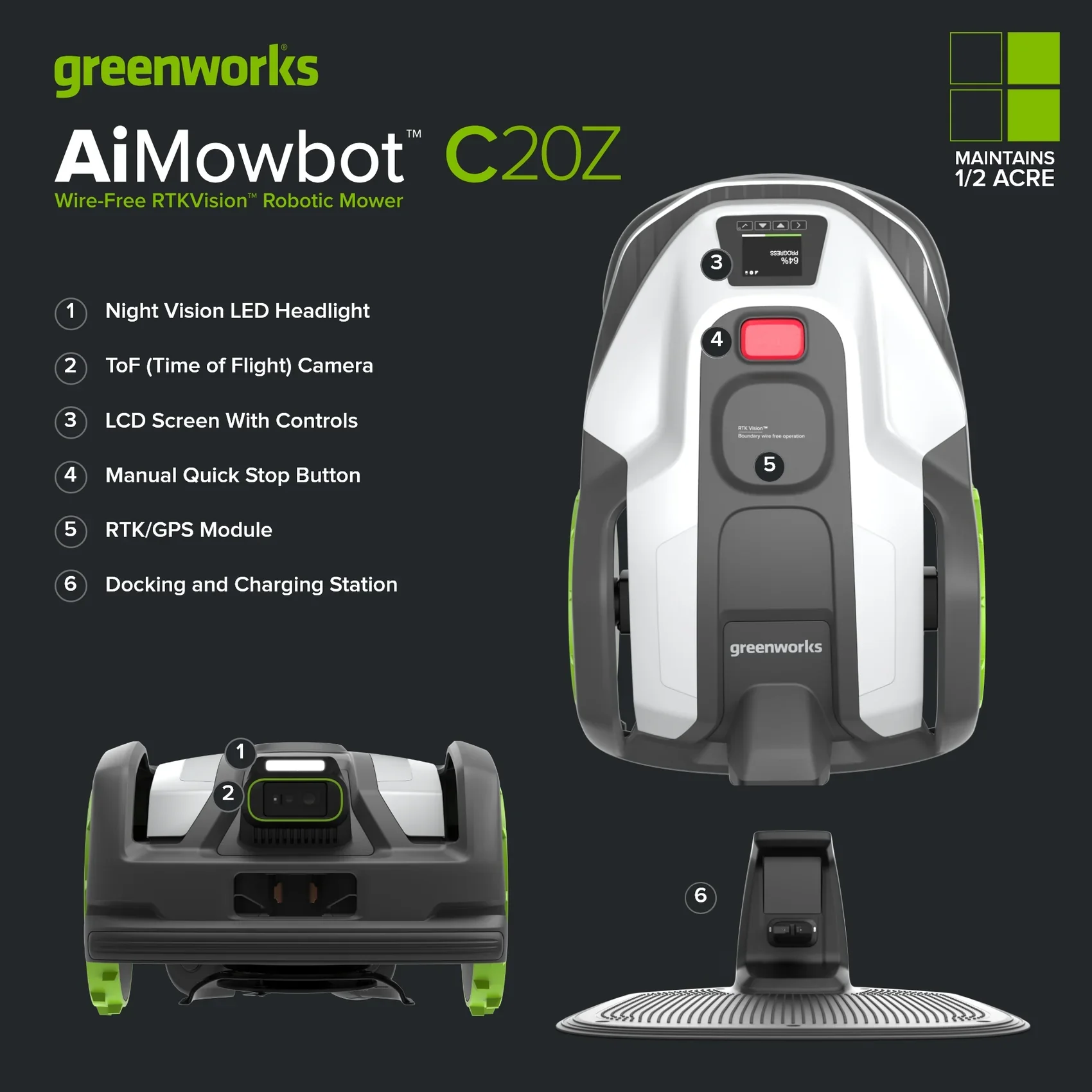 AiMowbot C20Z Wire-Free RTKVision Robotic Mower | 1/2 Acre, 4-Wheel Version - Image 4