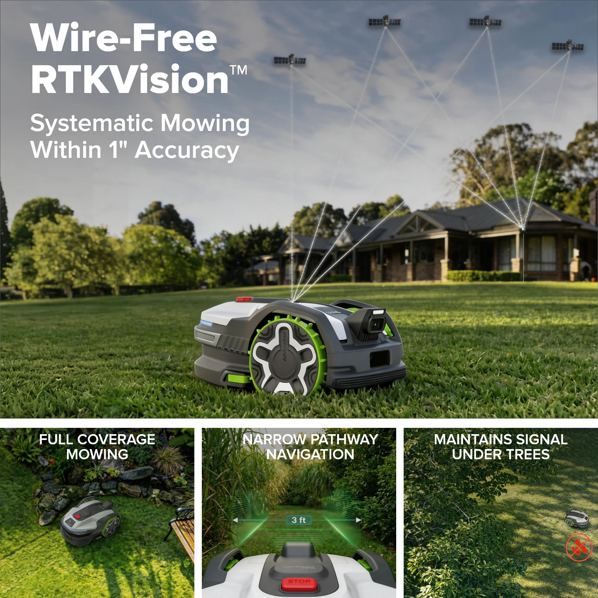 AiMowbot C20Z Wire-Free RTKVision Robotic Mower | 1/2 Acre, 4-Wheel Version - Image 6