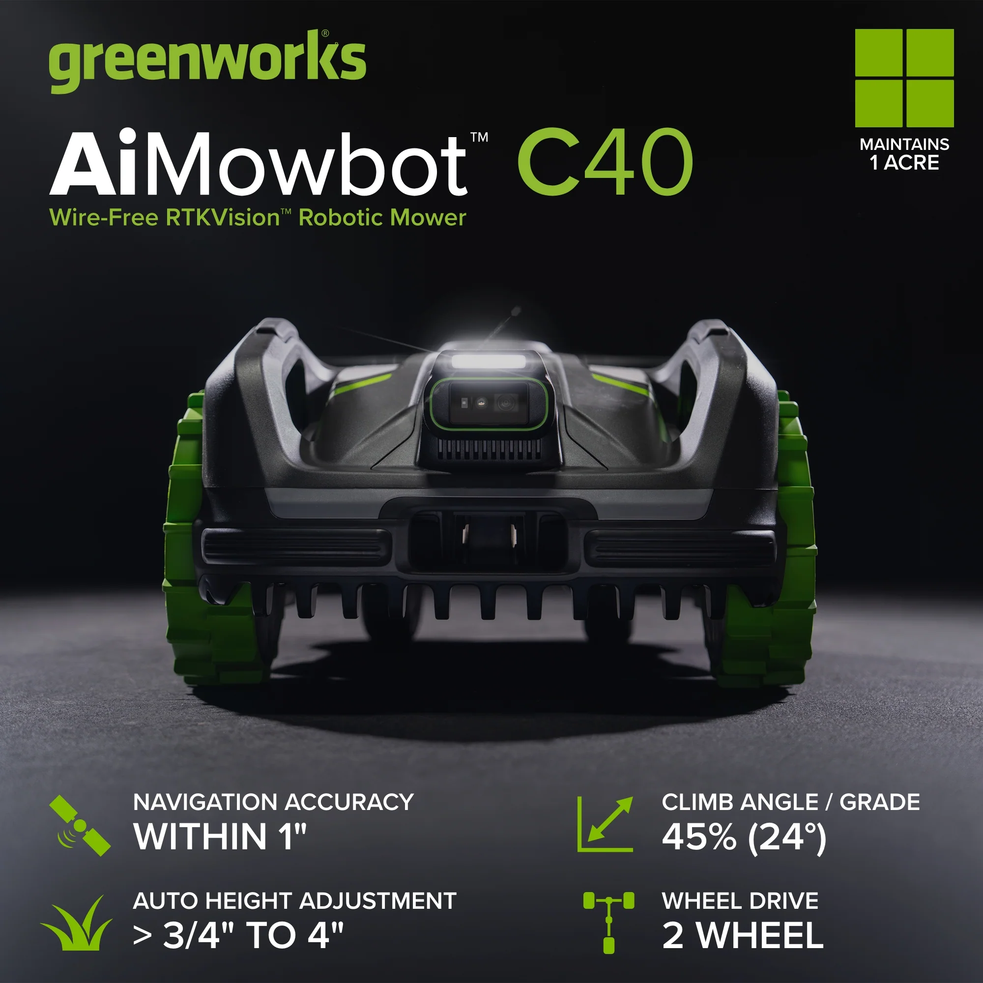 AiMowbot Wire-Free RTKVision Robotic Mower C40 | 1 Acre - Image 2
