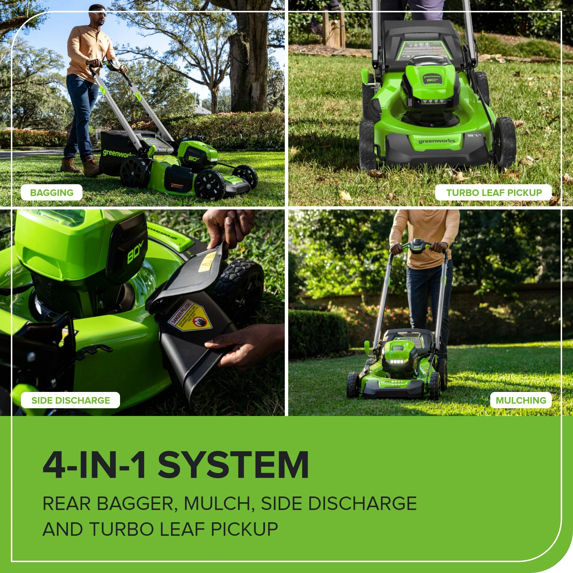 OPEN BOX 80V 21" Cordless Battery 4-in-1 Push Lawn Mower & 700CFM Blower Combo Kit w/ 5.0Ah Battery & 6A Charger - Image 8