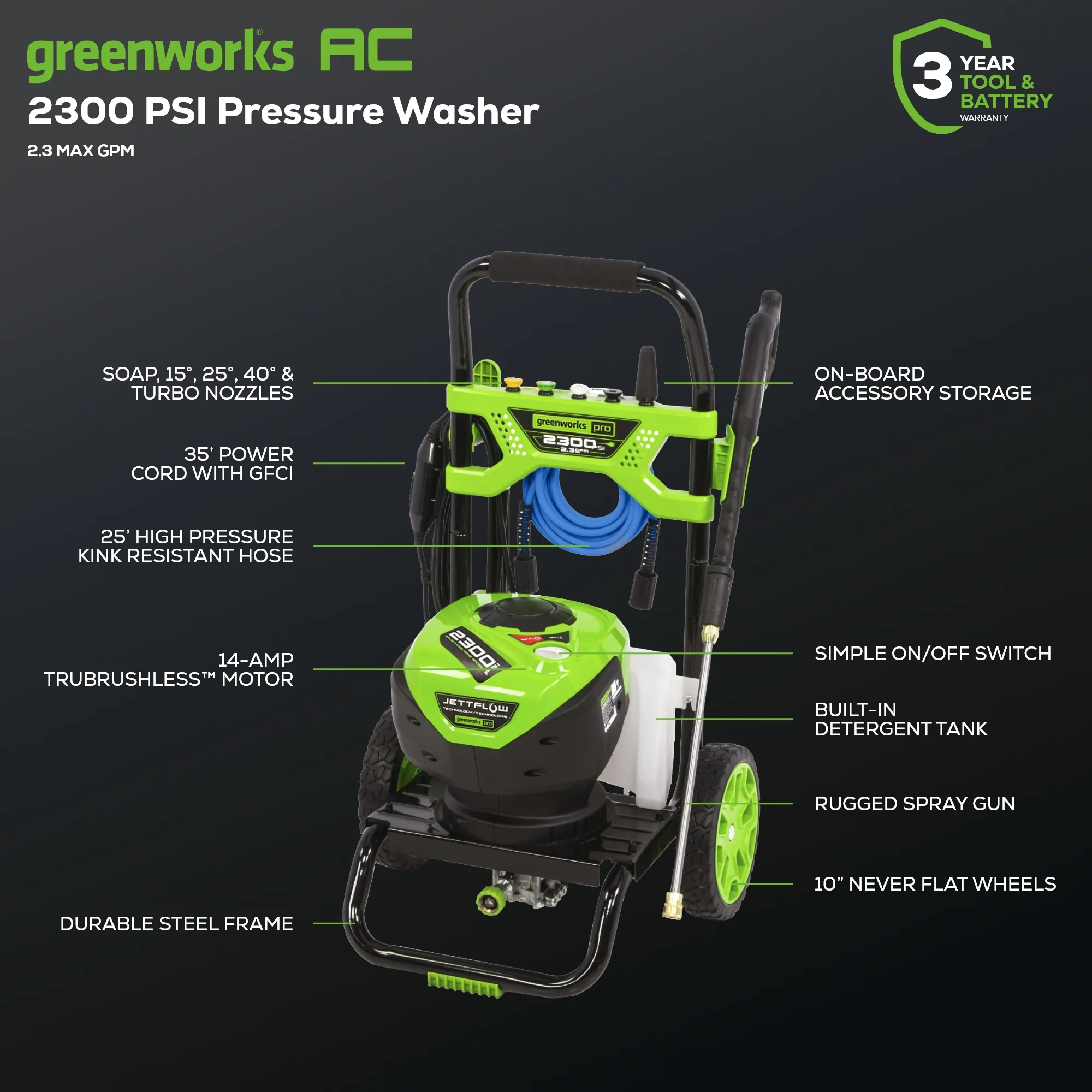 2300 PSI 1.2 GPM Cold Water Electric Pressure Washer - Image 2