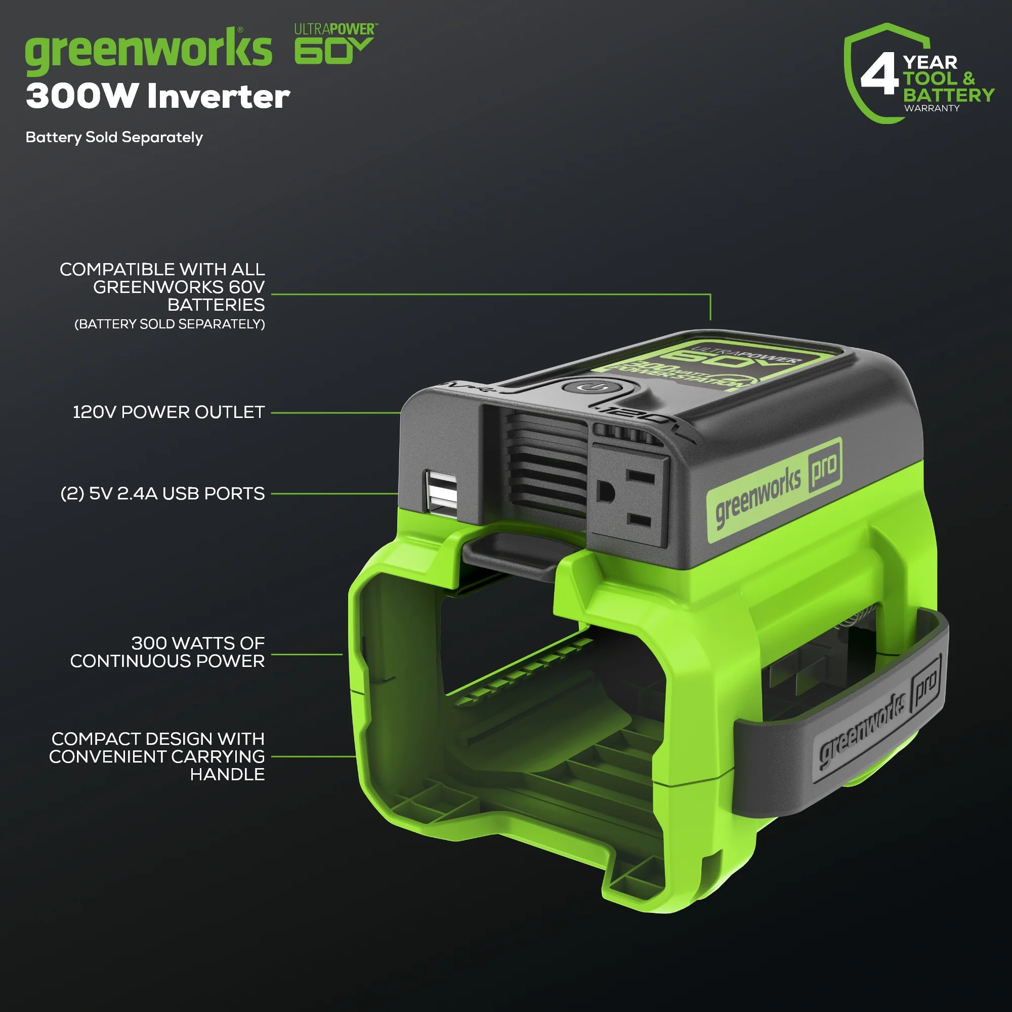 Pro 60V 300 Watt Power Inverter (Tool Only) - Image 2