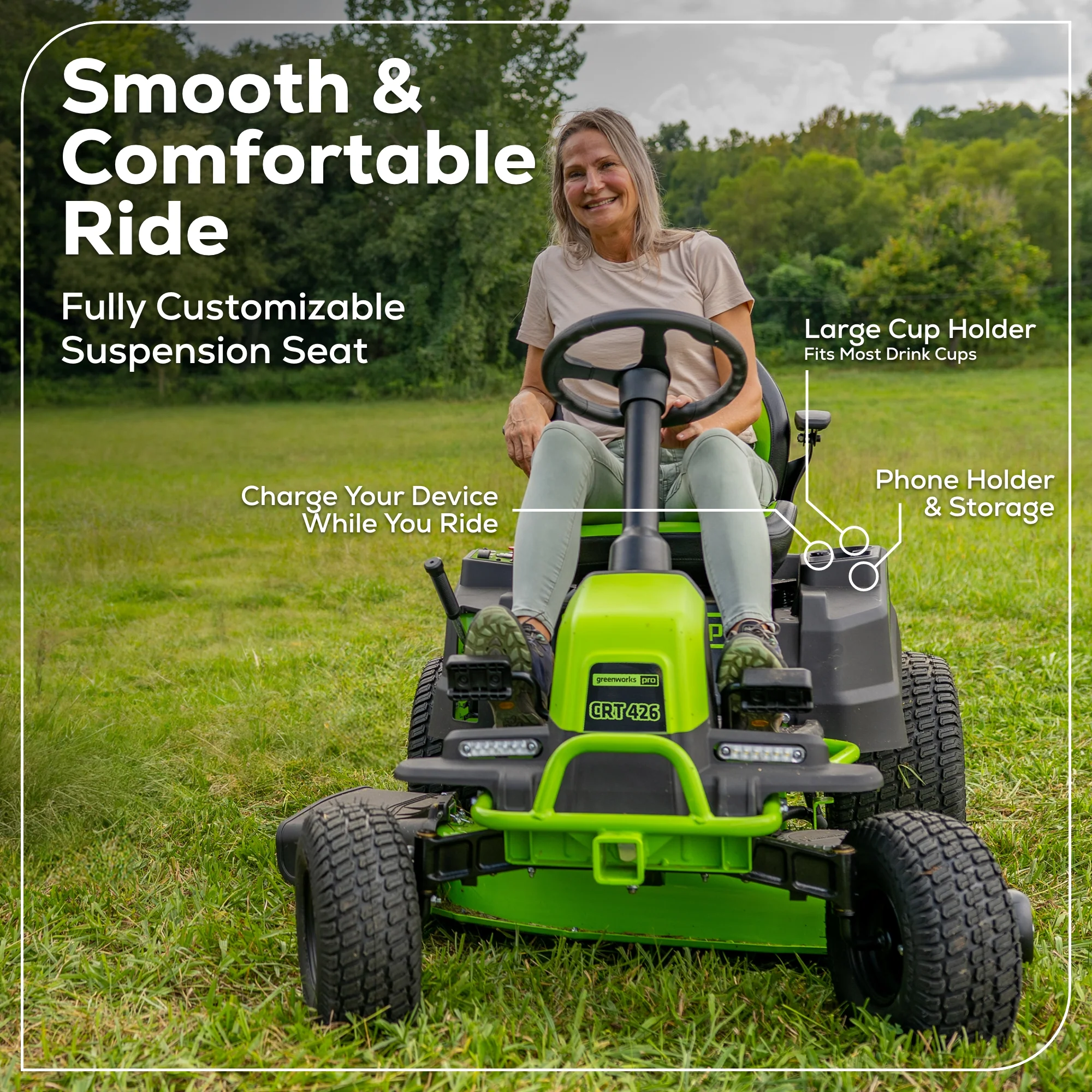 60V 42" Cordless Battery CrossoverT Riding Lawn Mower: (6) 8.0 Ah Batteries and (3) Dual-Port Turbo Chargers - Image 13