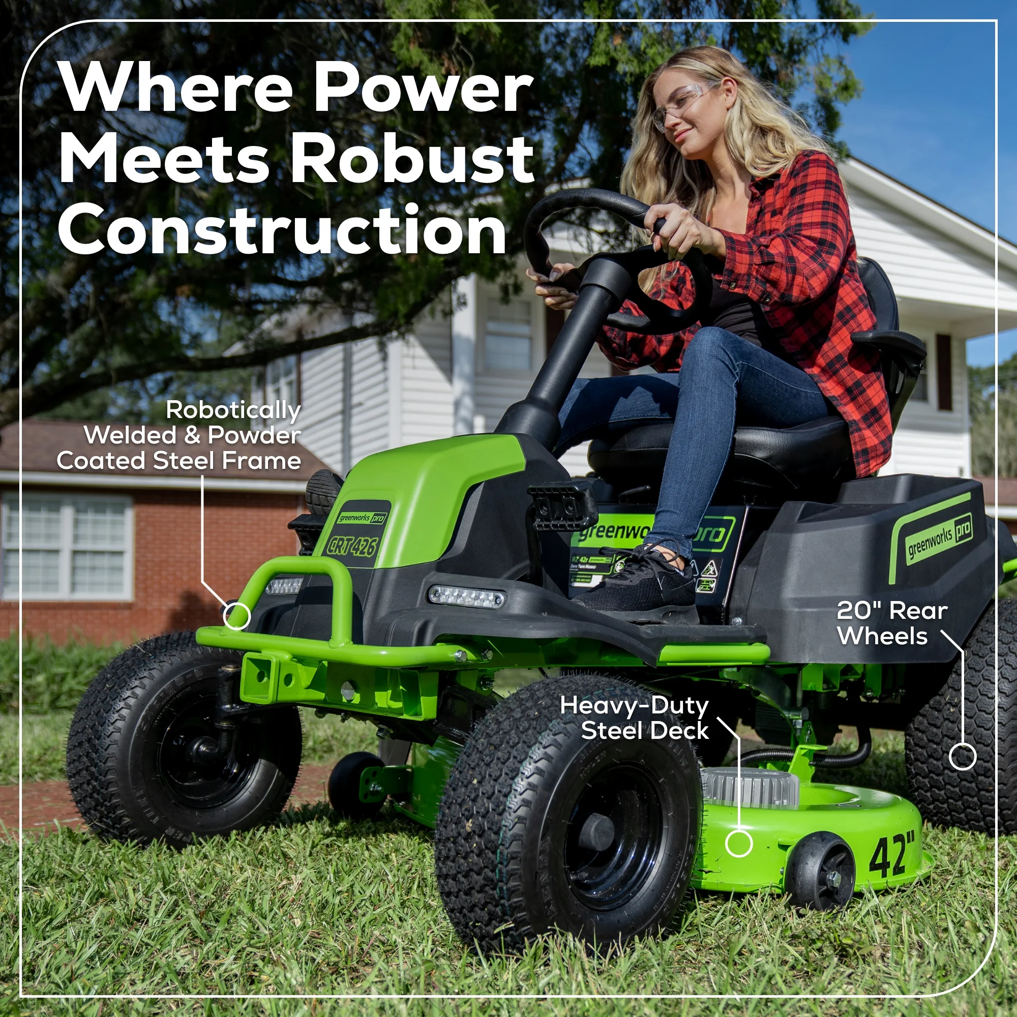60V 42" Cordless Battery CrossoverT Riding Lawn Mower: (6) 8.0 Ah Batteries and (3) Dual-Port Turbo Chargers - Image 16