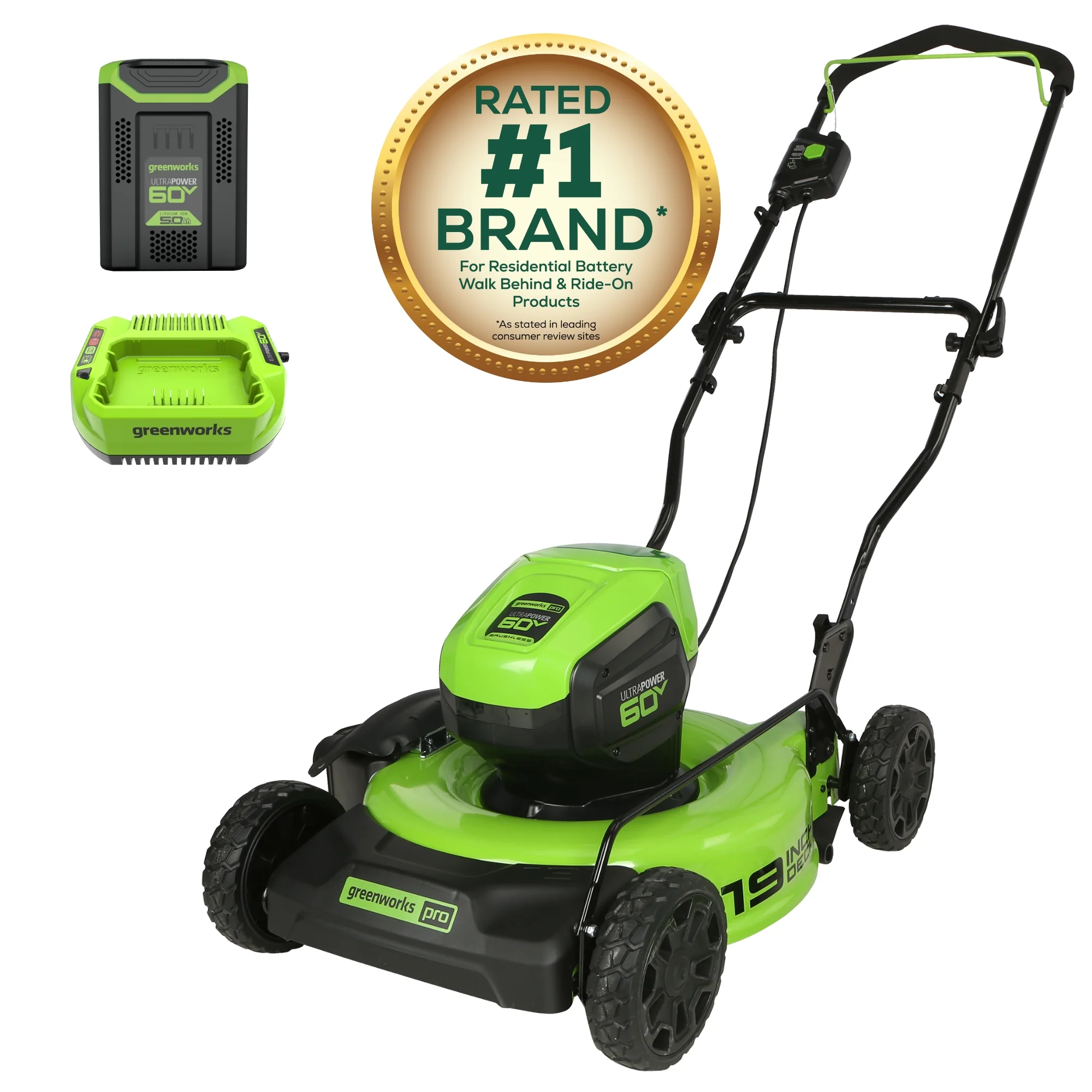 60V 19" Cordless Battery Push Lawn Mower w/ 5.0Ah Battery & Charger - Image 5