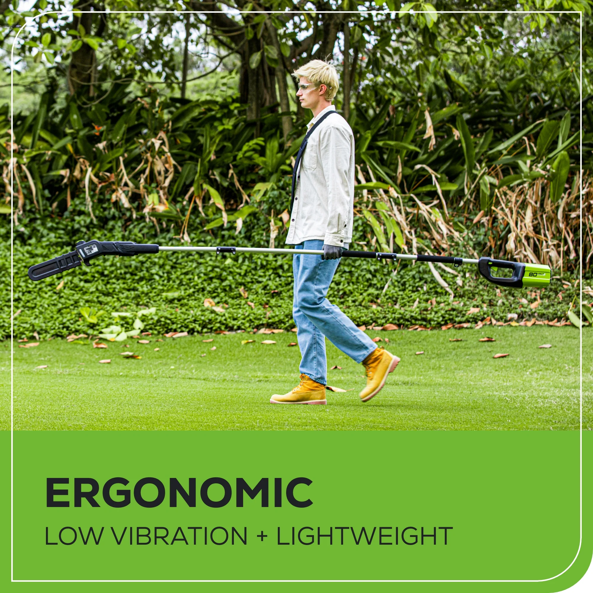 80V Cordless 10" Brushless Pole Saw: 2.0 Ah Battery and Rapid Charger - Image 6