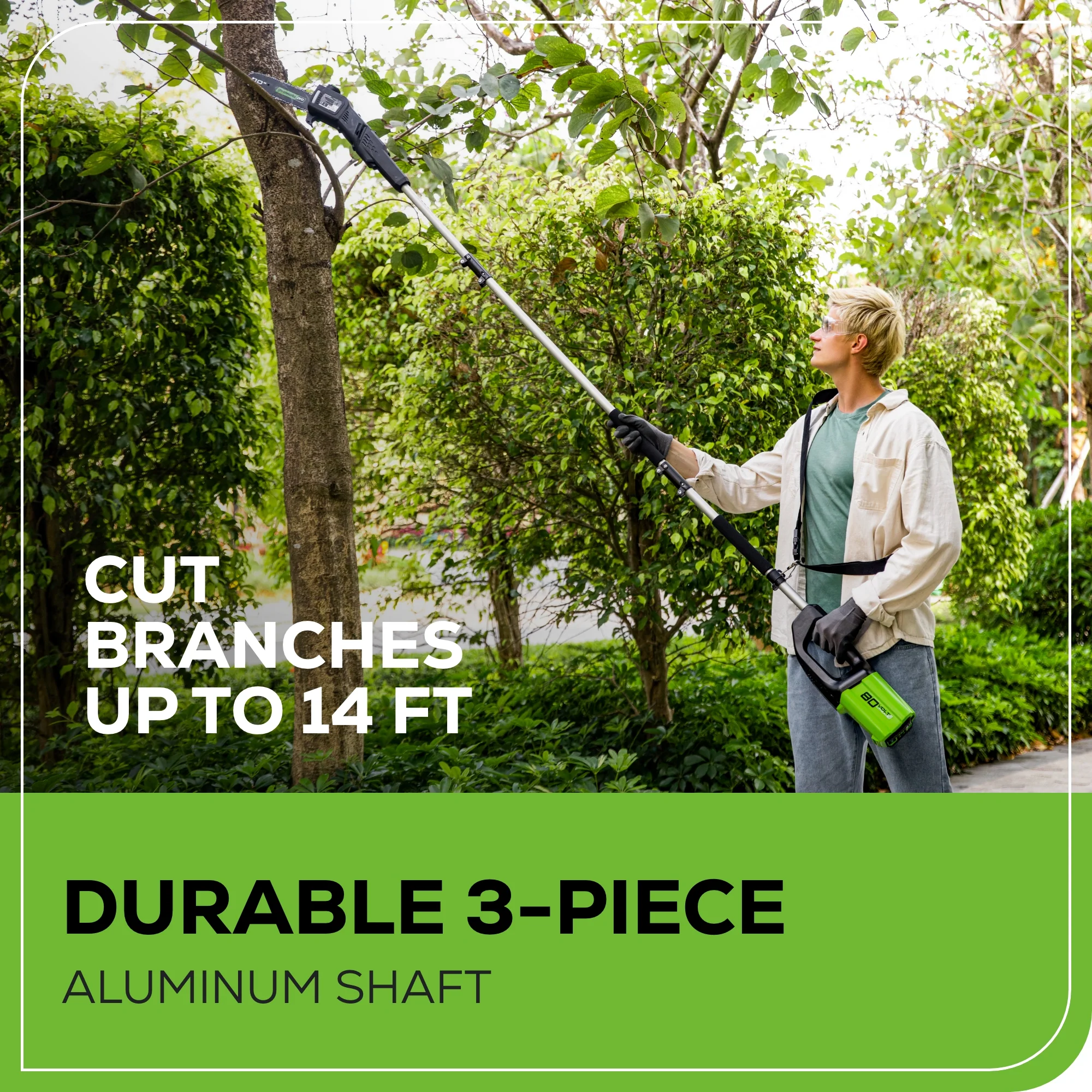 80V Cordless 10" Brushless Pole Saw: 2.0 Ah Battery and Rapid Charger - Image 8