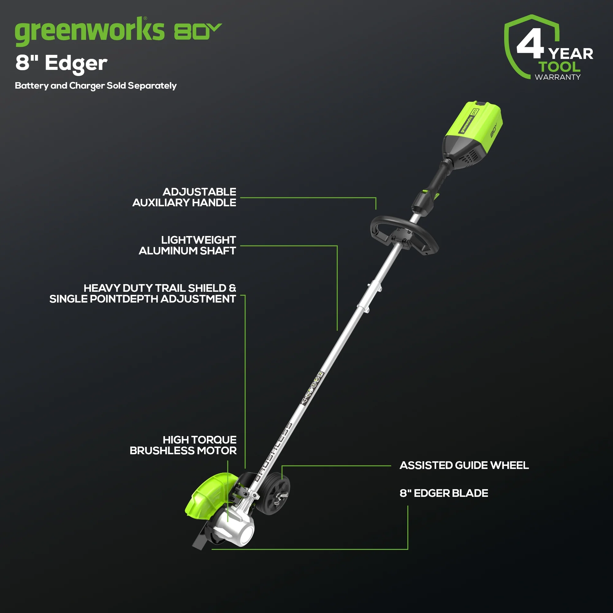 80V 8" Brushless Edger Gen 2 (Tool Only) - Image 2