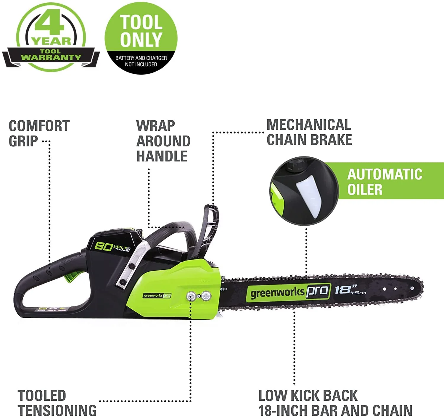 Pro 80V 18" Brushless Chainsaw (Tool Only) - Image 2
