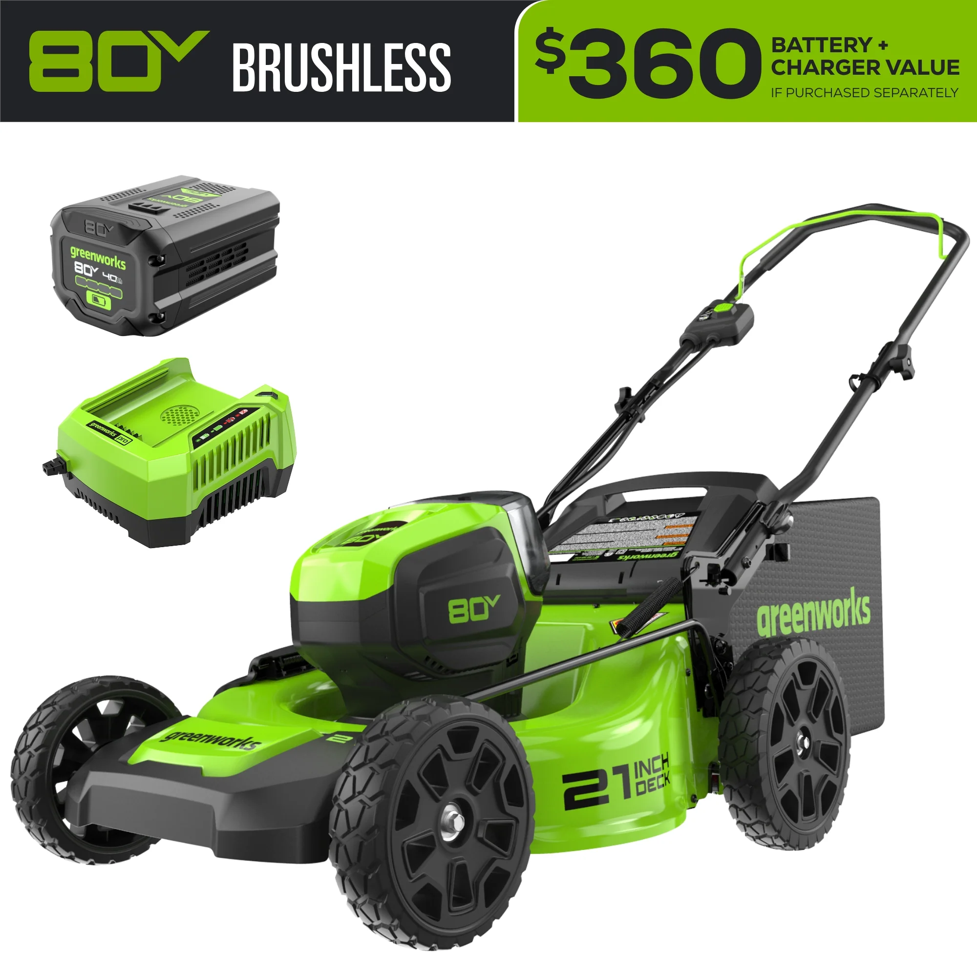 80V 21" Brushless 3-in-1 Push Lawn Mower: 4.0 Ah Battery and Charger - Image 3