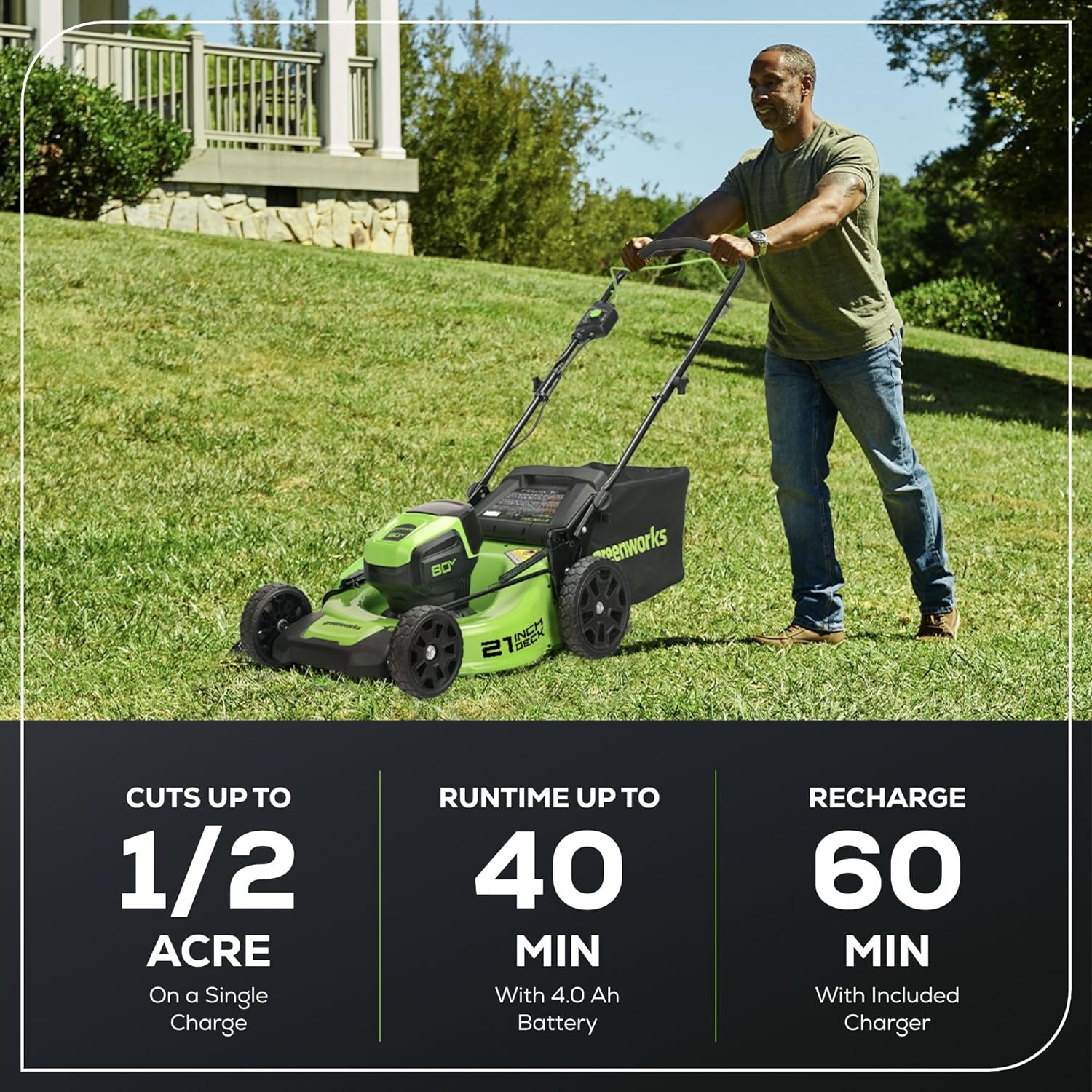 80V 21" Brushless 3-in-1 Push Lawn Mower: 4.0 Ah Battery and Charger - Image 5