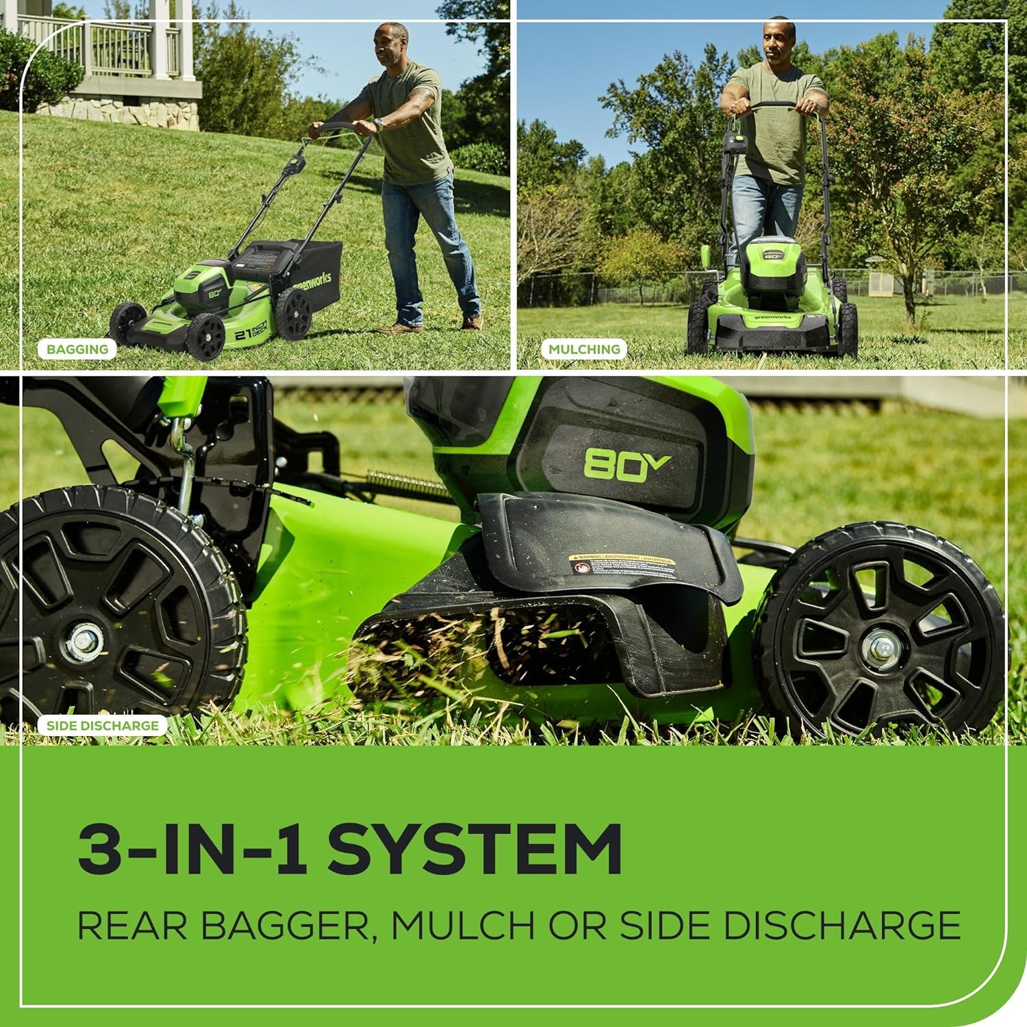 80V 21" Brushless 3-in-1 Push Lawn Mower: 4.0 Ah Battery and Charger - Image 9