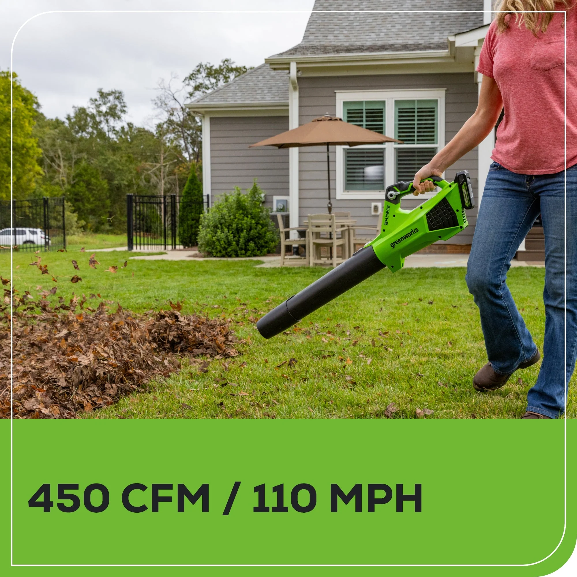 OPEN BOX 24V 450 CFM Cordless Battery Leaf Blower: 4.0 Ah USB Battery and Charger - Image 7