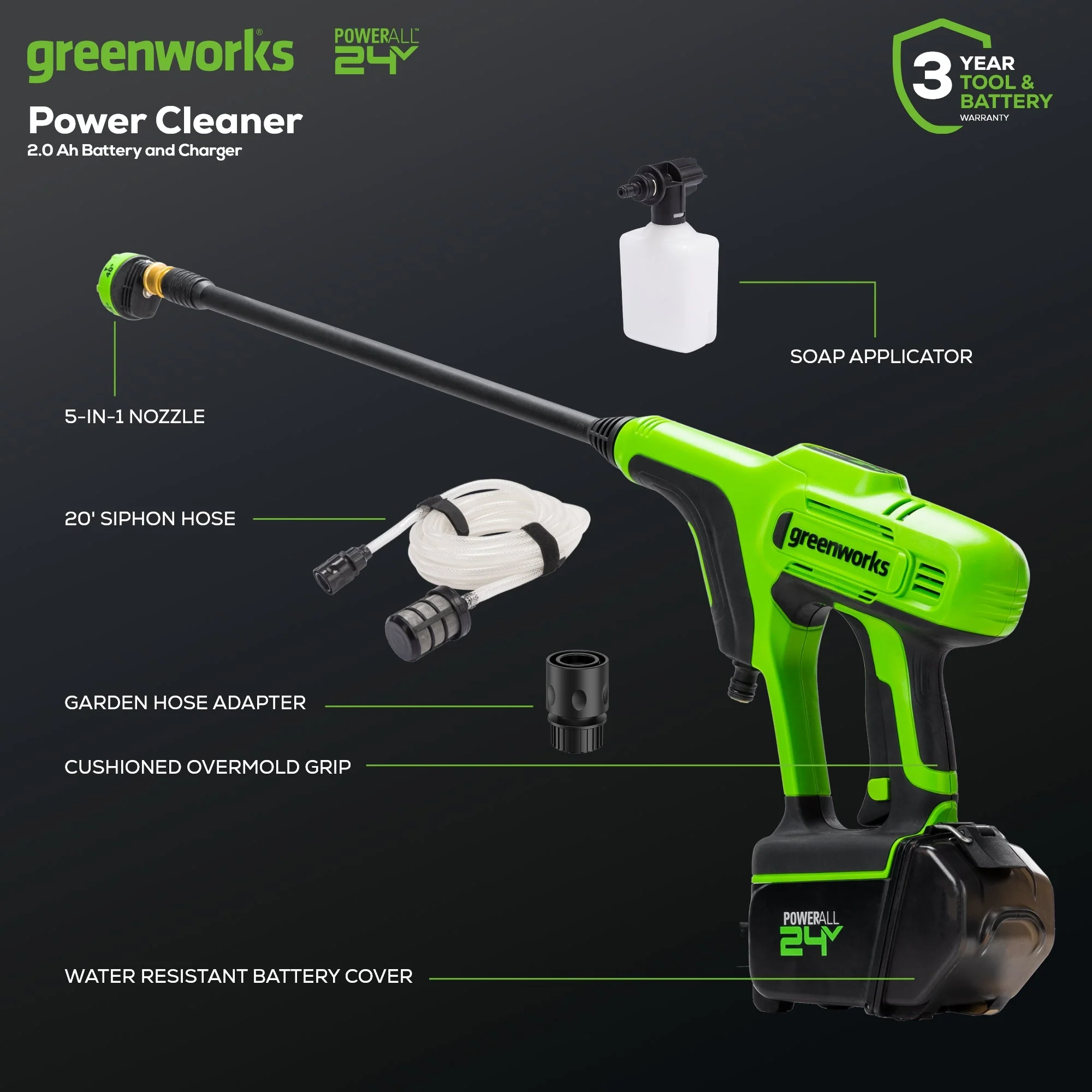 OPEN BOX 24V 600-PSI Cordless Power Cleaner: (2) 2.0 Ah Batteries and Charger - Image 2