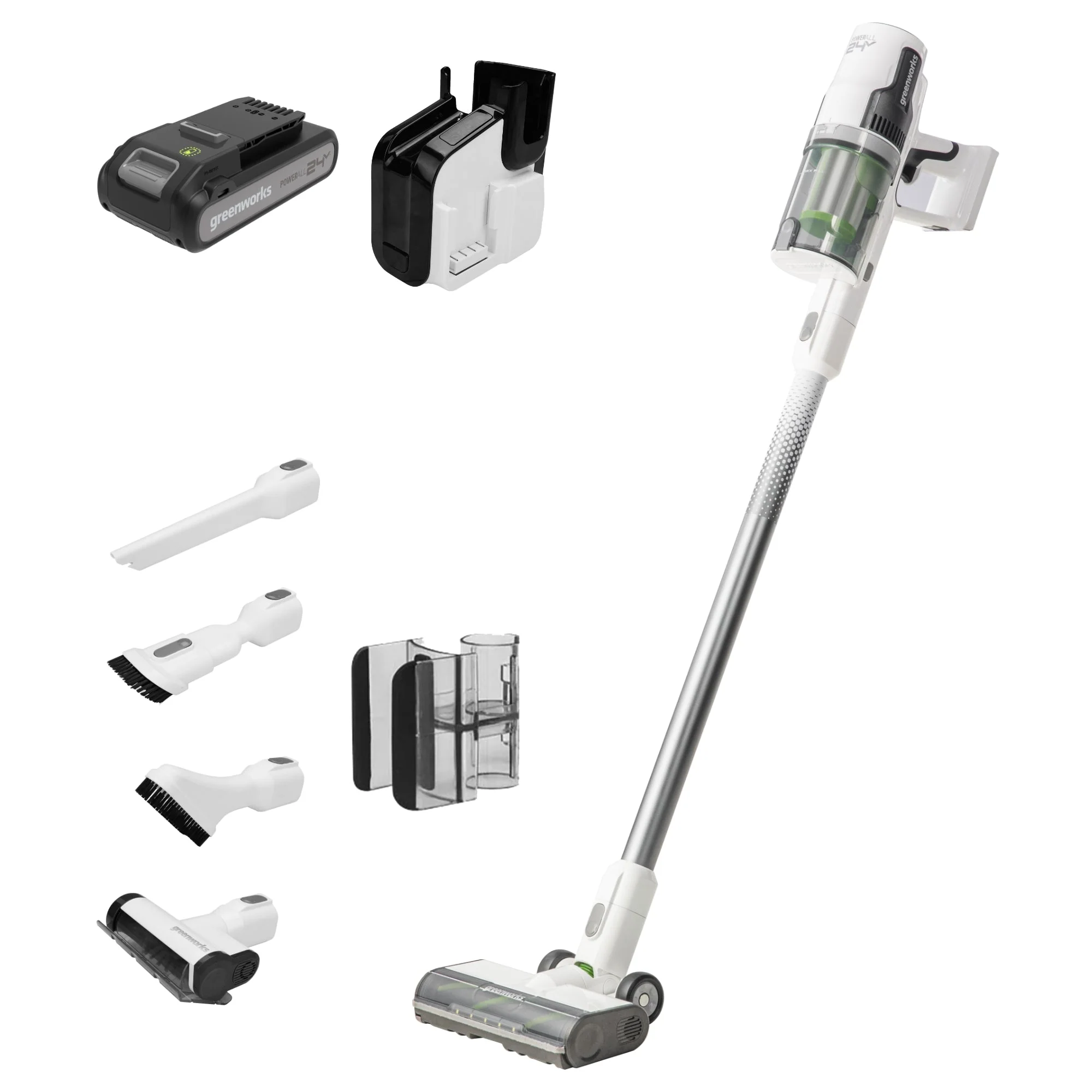 OPEN BOX 24V Cordless Battery White Stick Vacuum: 4.0 Ah USB-C Battery and Charger