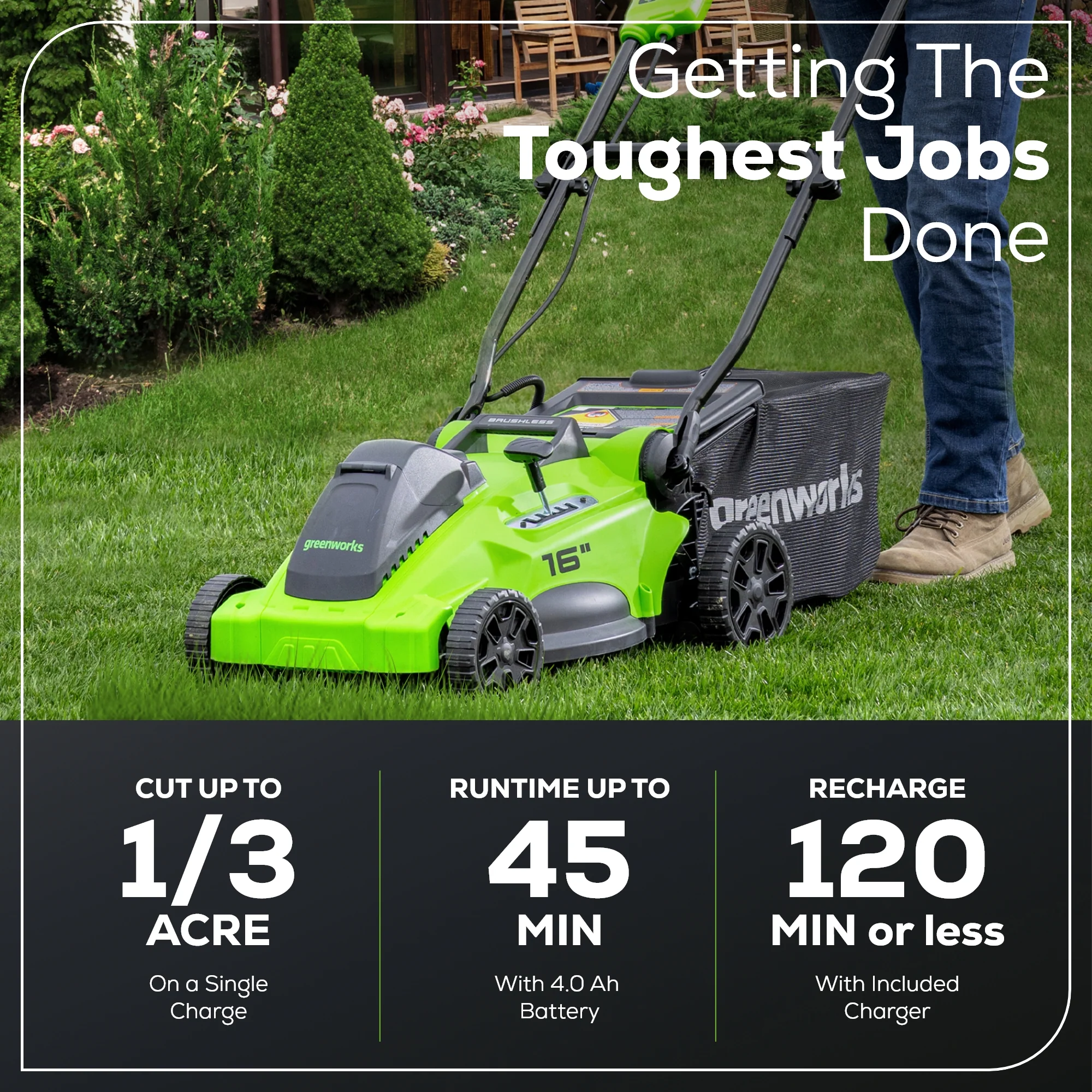 OPEN BOX 40V 16" Cordless Battery Brushless Push Lawn Mower: 4.0 Ah Battery and Charger - Image 5