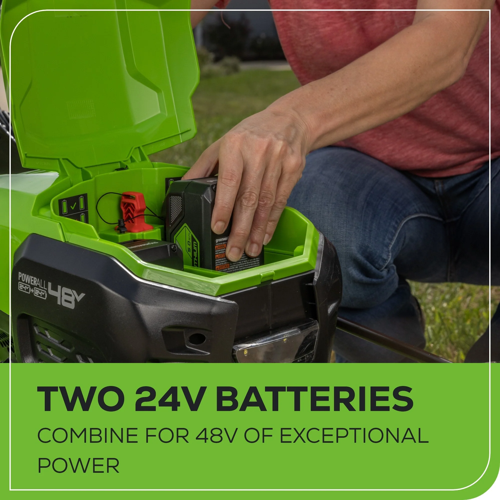 OPEN BOX 48V (24V x 2) 21" Cordless Battery Self-Propelled Mower, 12" String Trimmer and 320 CFM Blower Combo Kit: (2) 5.0Ah Batteries and Chargers - Image 11