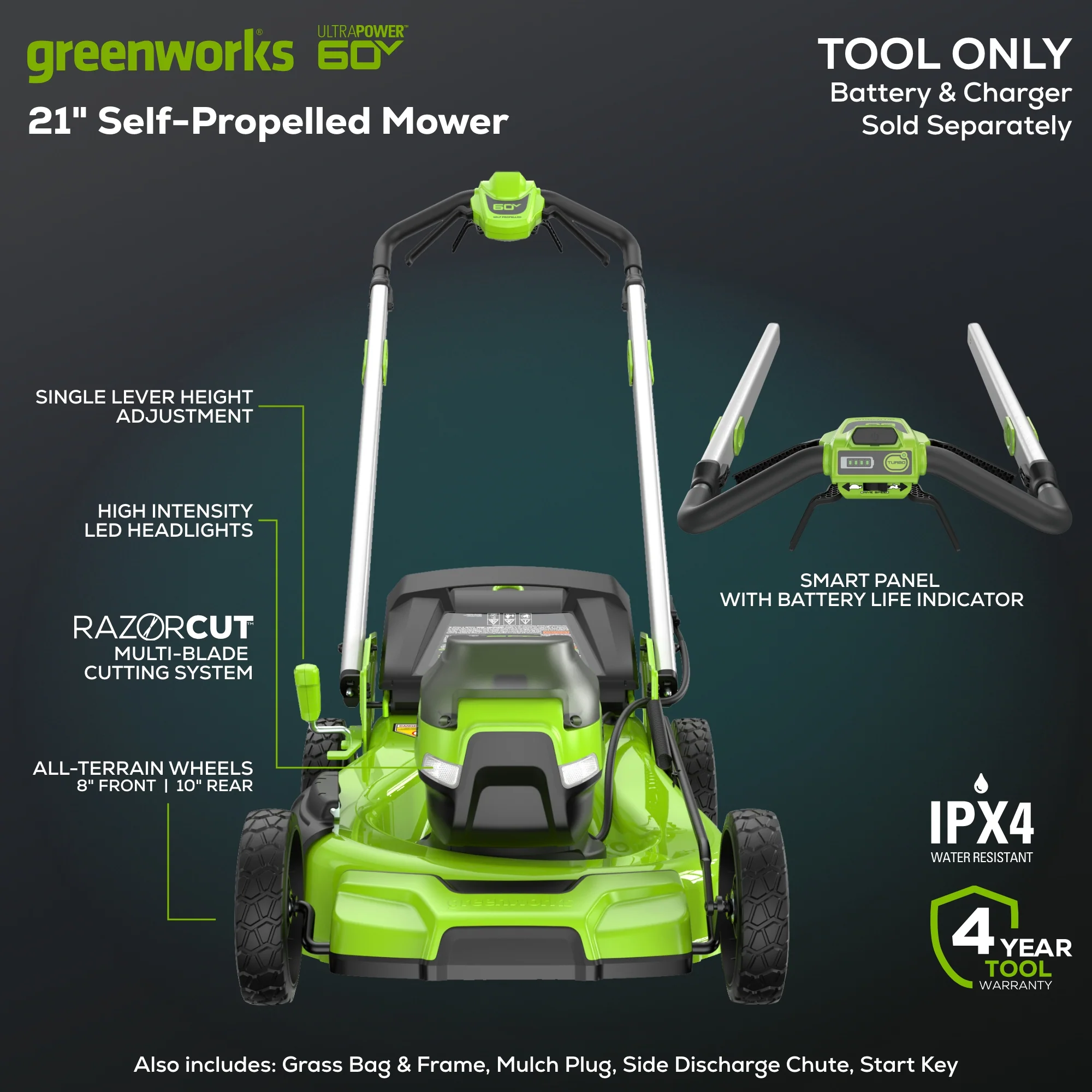 OPEN BOX 60V 21" Cordless Battery Dual Blade Self-Propelled Mower, (1) 8Ah battery and 6A Charger - Image 5