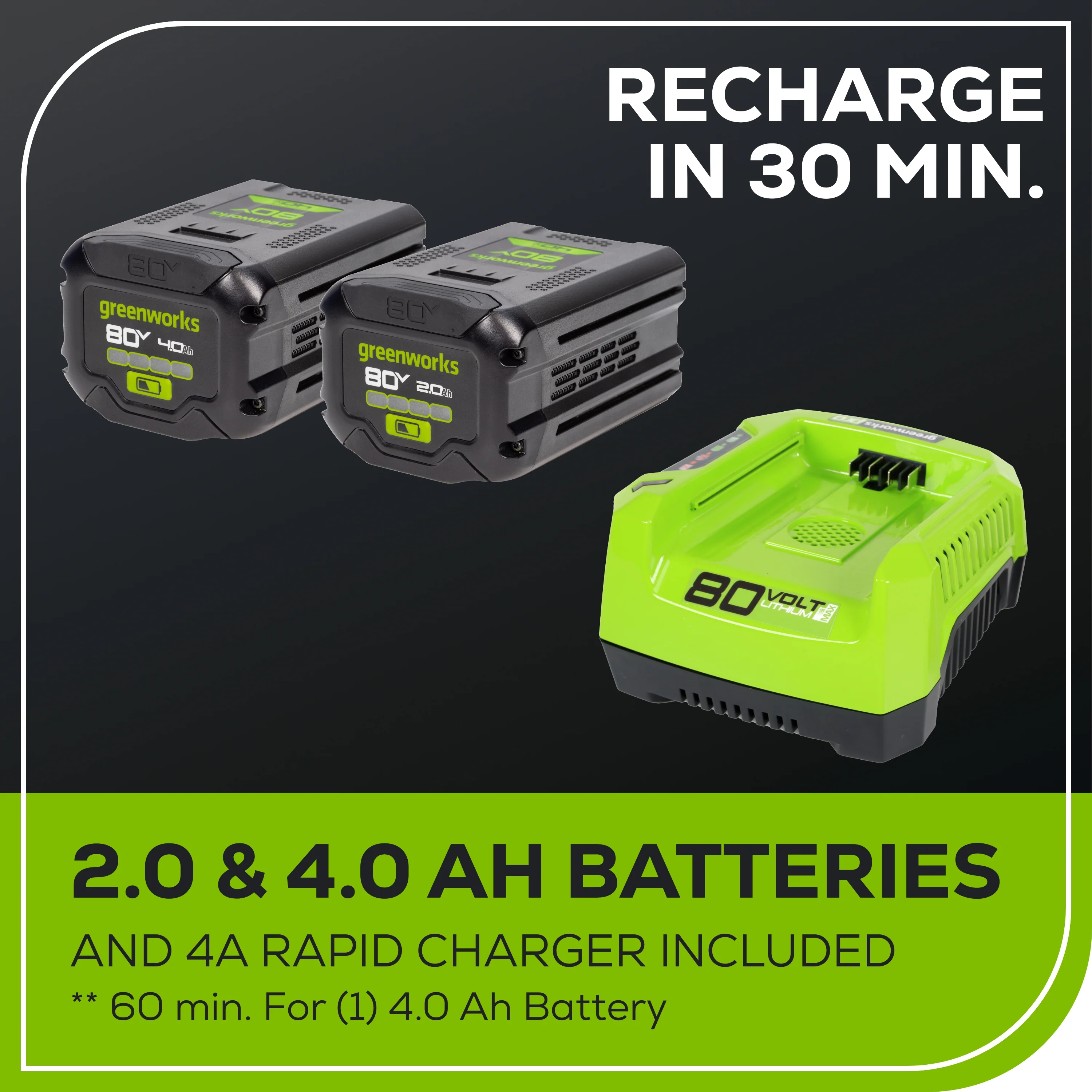RENEWED 80V 21" Cordless Battery 4-in-1 Self-Propelled Lawn Mower: 4.0 Ah: 2.0 Ah Battery and Rapid Charger - Image 19