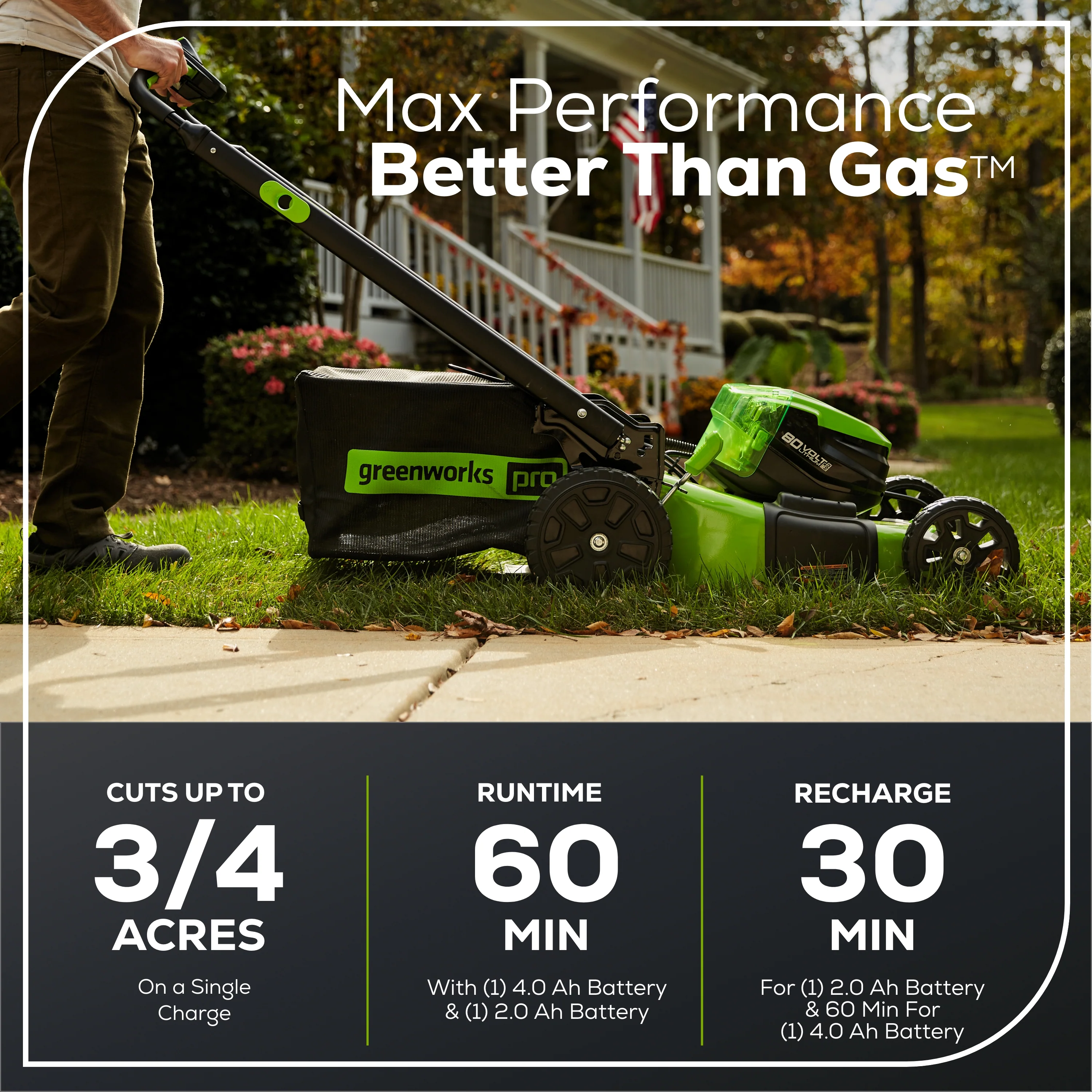 RENEWED 80V 21" Cordless Battery 4-in-1 Self-Propelled Lawn Mower: 4.0 Ah: 2.0 Ah Battery and Rapid Charger - Image 4