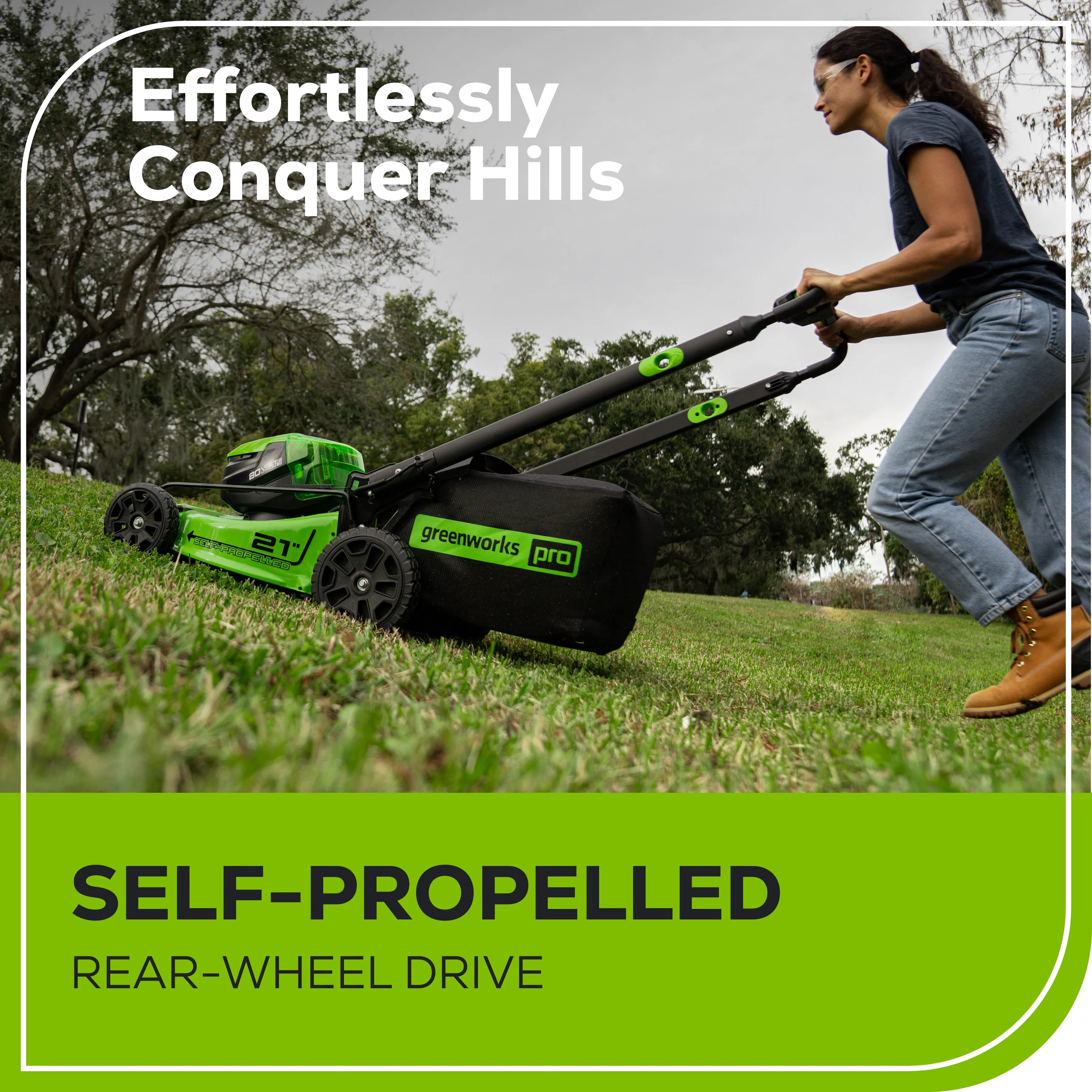 RENEWED 80V 21" Cordless Battery 4-in-1 Self-Propelled Lawn Mower: 4.0 Ah: 2.0 Ah Battery and Rapid Charger - Image 5