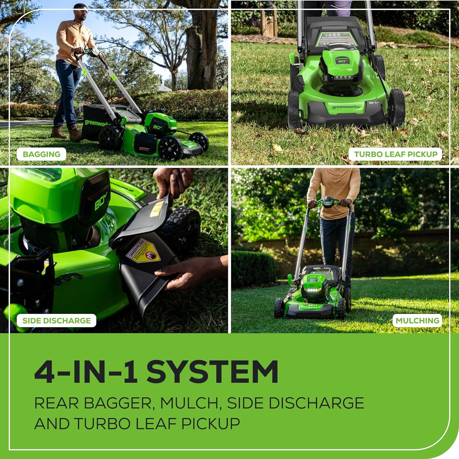 OPEN BOX 80V 21" Cordless Battery 4-in-1 Self-Propelled Lawn Mower: 4.0 Ah Battery and Charger - Image 8